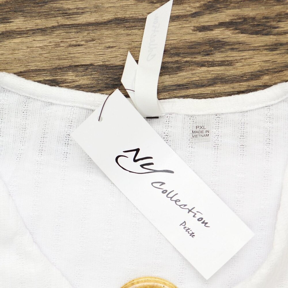 NWT Ny Collection Petite Size Sleeveless Ribbed Top with Triple Rings White PXL - Picture 4 of 5